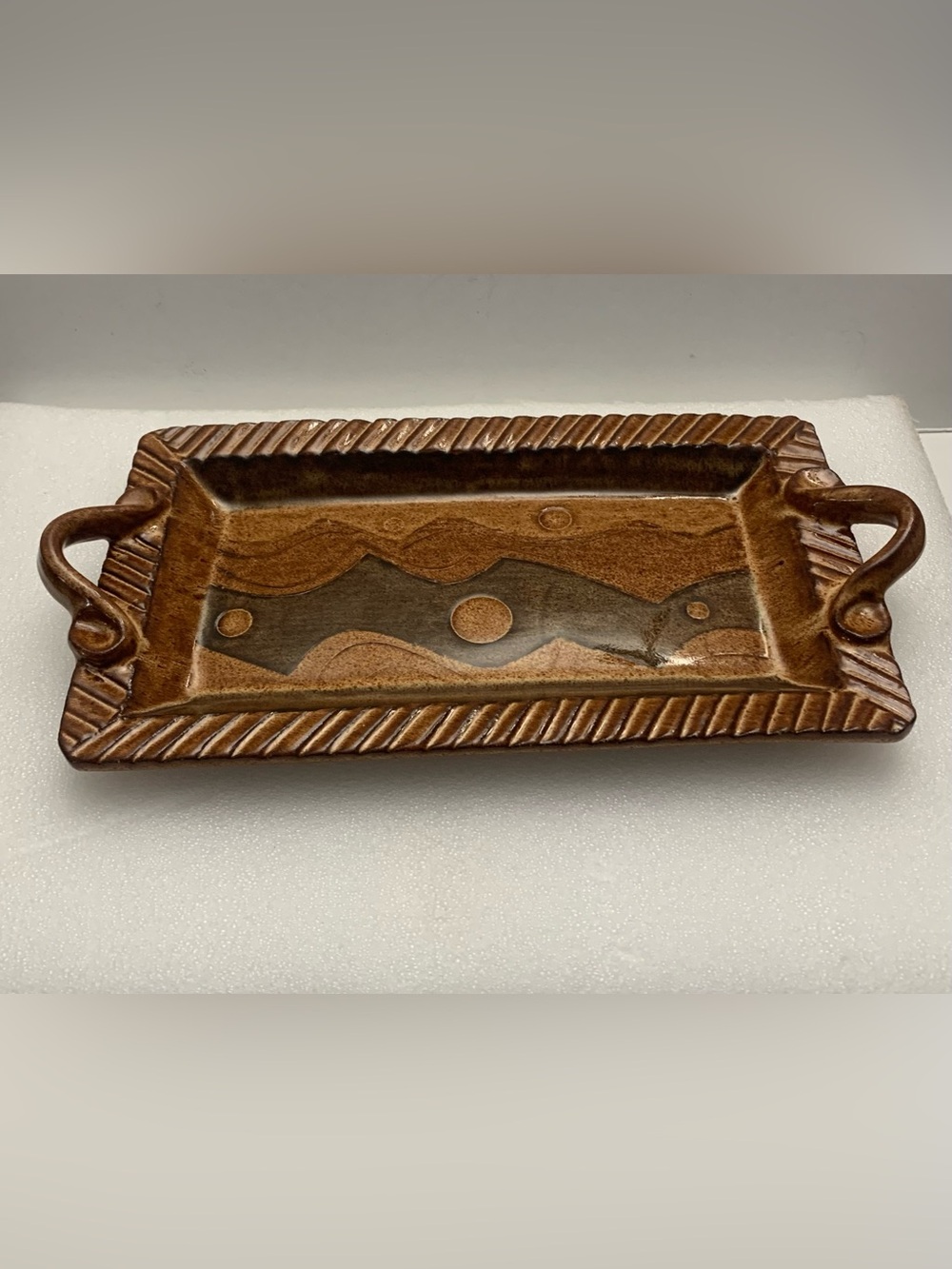 Handmade Rectangular Ceramic Serving Tray in Brown